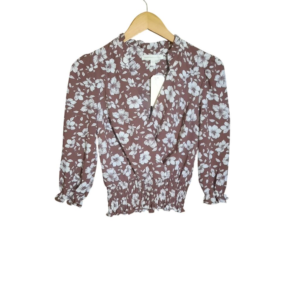 Monteau Los Angeles Womens Brown & White Floral Print Crop Top Size S NWT